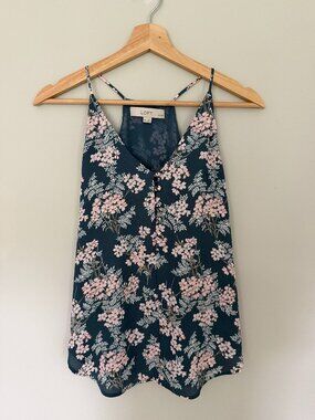 LOFT floral v-neck tank blouse blue, pink, white floral XXSP